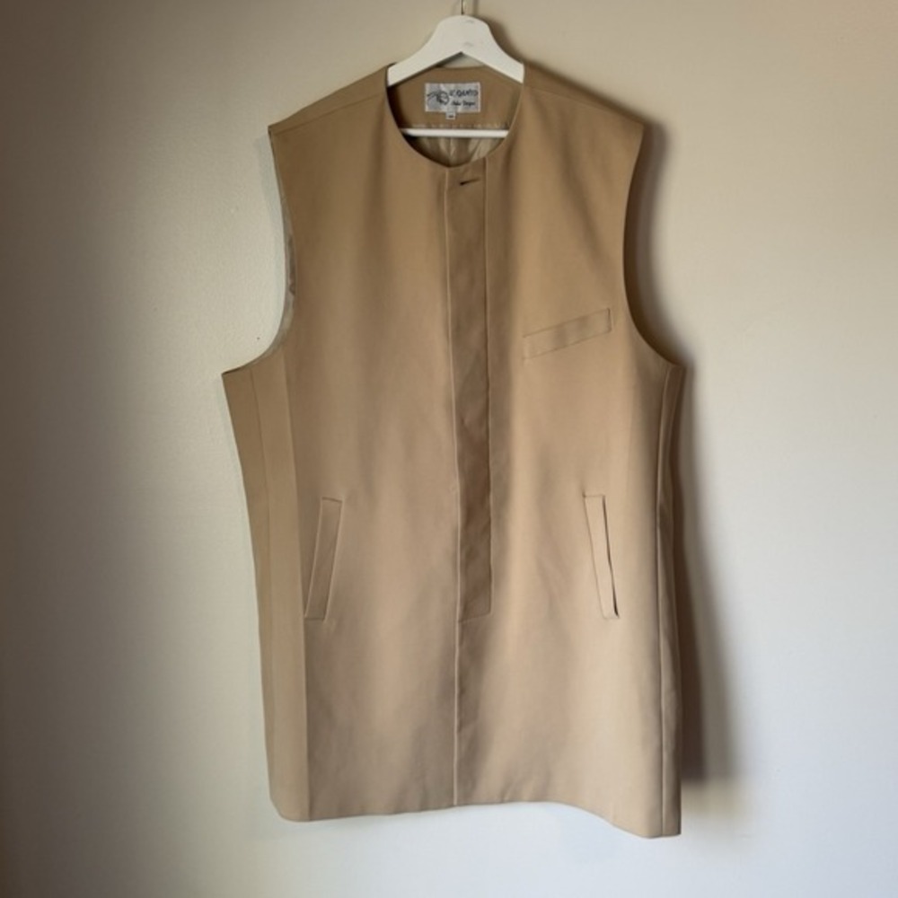 Il Canto Oversized‎ Vest Mens Size 46 Beige Italy Wool Skin Twill Long Mob Boss